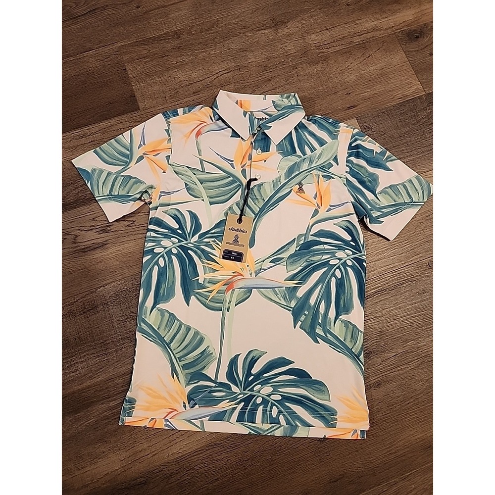 Chubbies Men's Size Small "Frond Of‎ You" Floral Performance Golf Polo Shirt NWT